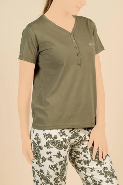 Floral Pattern Short Sleeve Pajama Set - Image 3