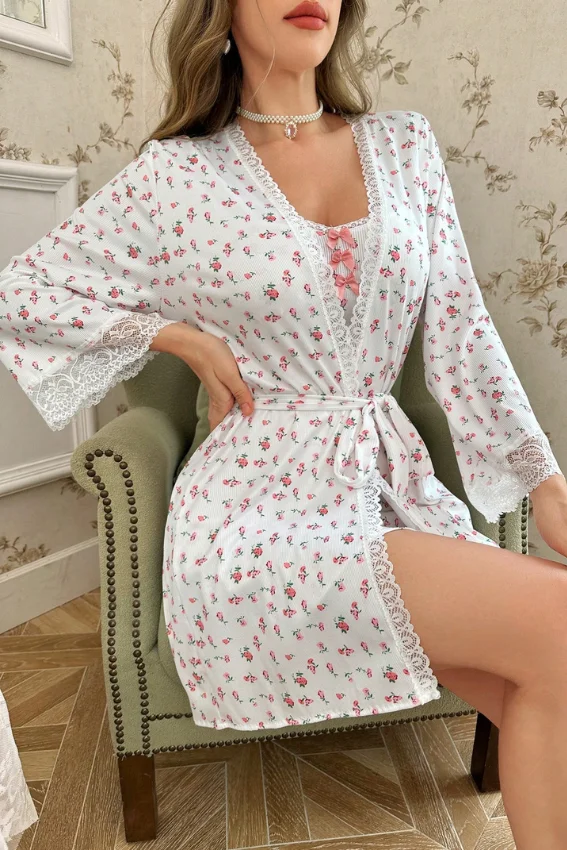 Floral Lace Trim Night Dress