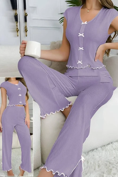 Blue Ribbed Sleeveless Lounge Set - Image 3