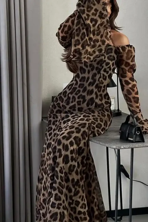 Leopard Print Off-Shoulder Maxi Dress - Image 2