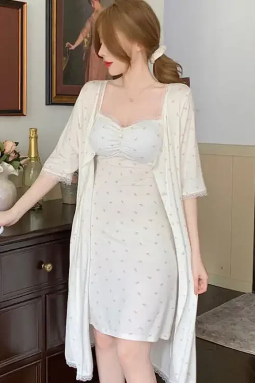 Floral Pattern Long Sleeve Nightdress
