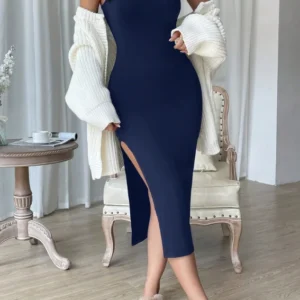 Ribbed Knit slit dress