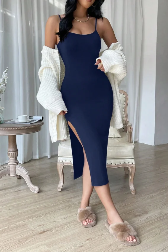 Ribbed Knit slit dress