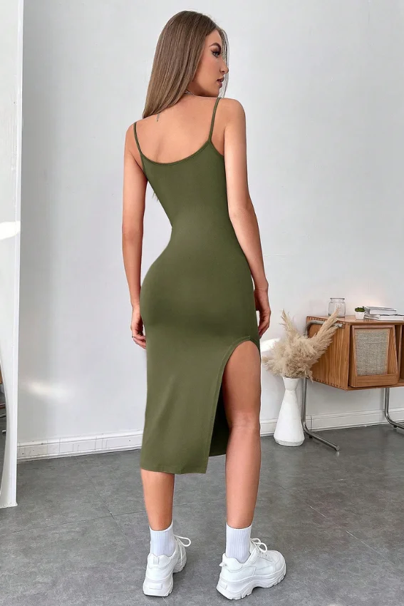 Ribbed Knit slit dress