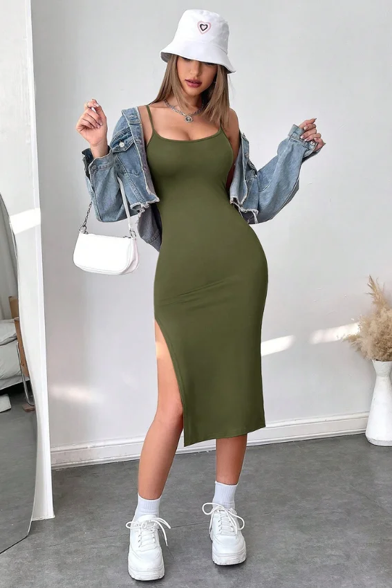 Ribbed Knit slit dress