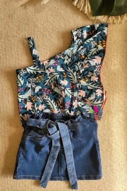 Stylish One-Shoulder Floral Top & Shorts