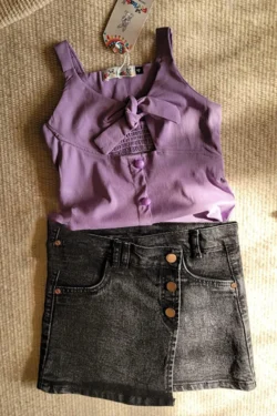 Stylish Sleeveless Top and Denim Skirt