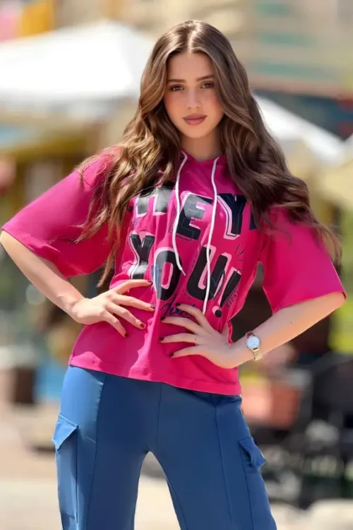 Chic Graphic Tee with Wide Sleeves - Image 2