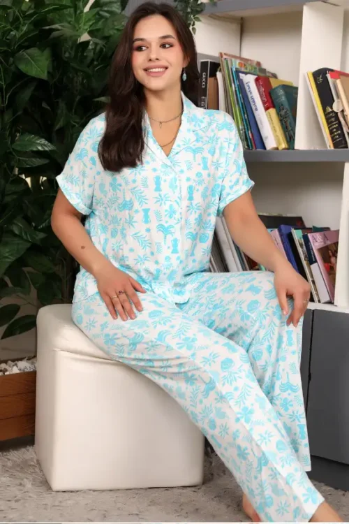 Tropical Print Short Sleeve Pajama Set - Image 2
