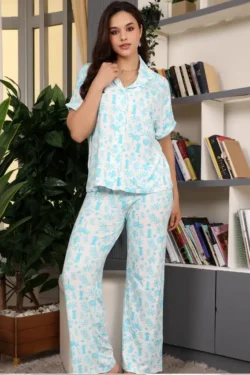 Tropical Print Short Sleeve Pajama Set