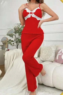 Elegant Lace Trim Pajama Set