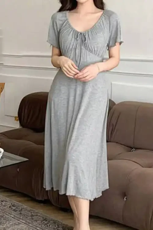 Elegant Short Sleeve Gray Dress