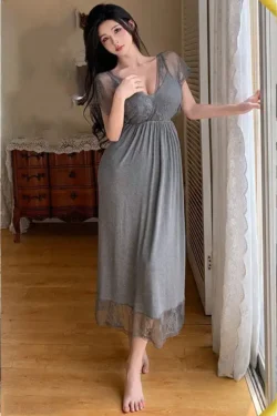 Elegant Lace Short Sleeve Nightgown