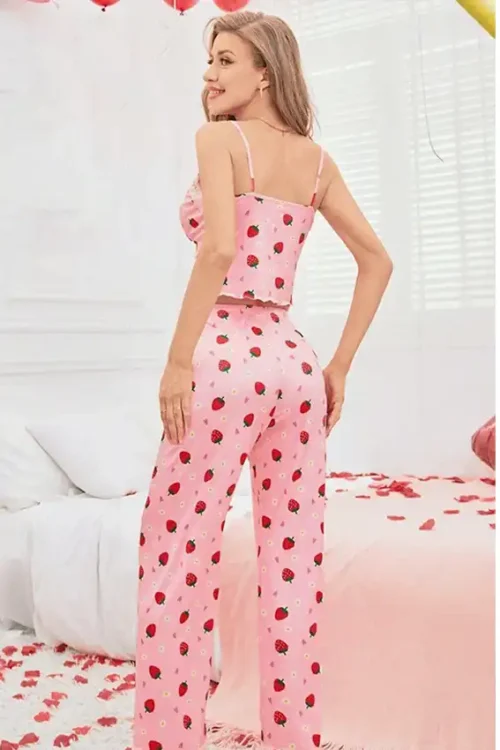 Strawberry Print Sleeveless Pajama Set