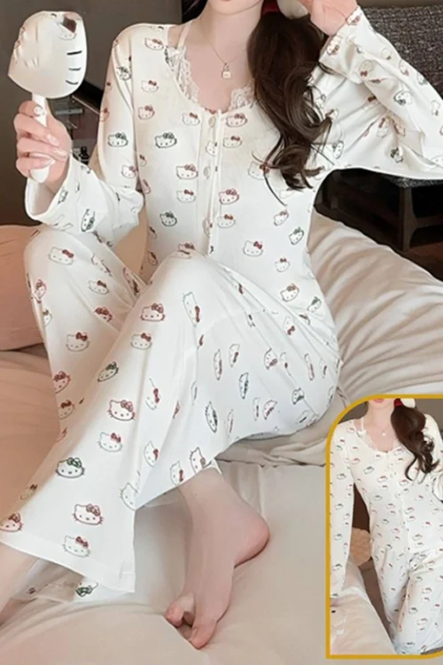 Cute Patterned Long Sleeve Pajamas Set - Image 2