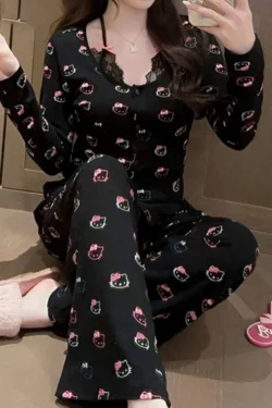 Cute Patterned Long Sleeve Pajamas Set