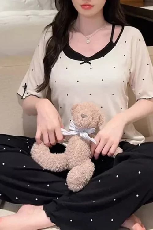 Polka Dot Short Sleeve Pajama Set - Image 2