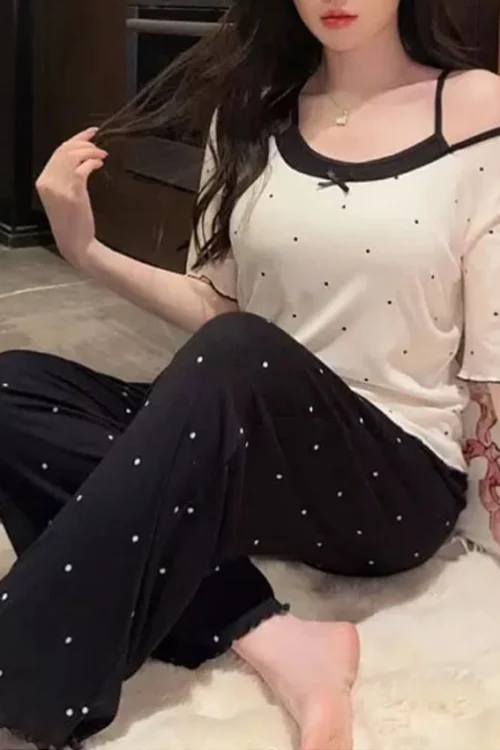 Polka Dot Short Sleeve Pajama Set - Image 3