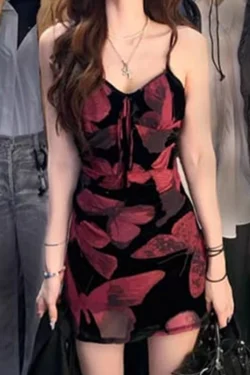 Butterfly Pattern Sleeveless Mini Dress