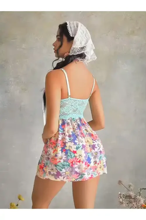 Floral Lace Sleeveless Mini Dress - Image 2