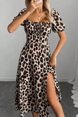 Chic Leopard Puff Sleeve Dress