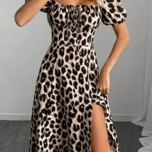 Chic Leopard Puff Sleeve Dress