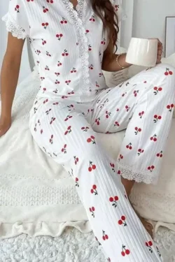 Cherry Print Short Sleeve Pajama Set