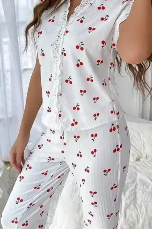 Cherry Print Short Sleeve Pajama Set - Image 2
