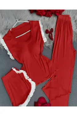Lace Trim Short Sleeve Nightwear Set
