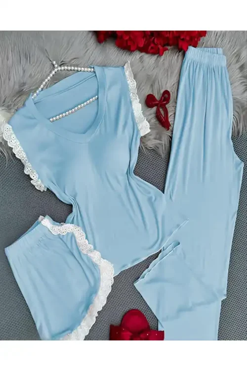 Lace Trim Short Sleeve Nightwear Set - Image 4
