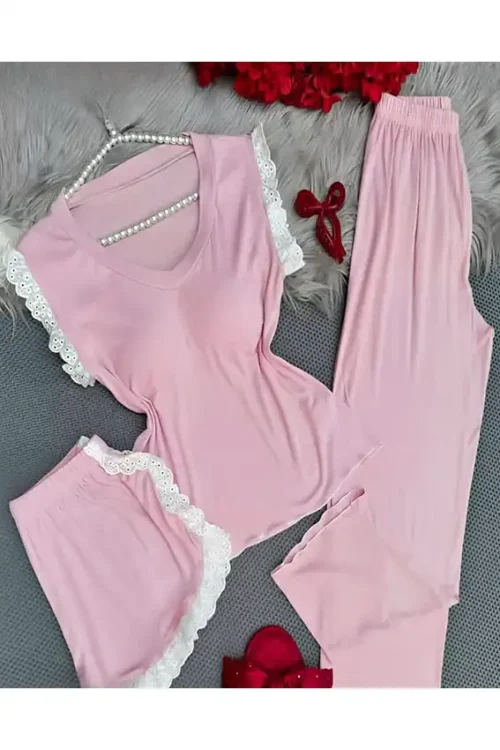 Lace Trim Short Sleeve Nightwear Set - Image 5