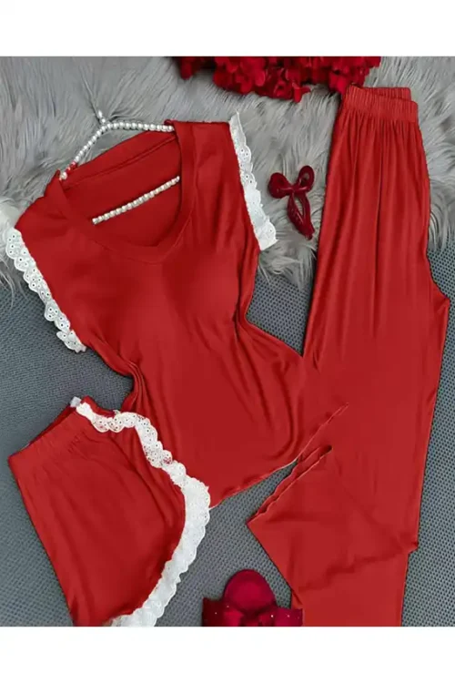 Lace Trim Short Sleeve Nightwear Set