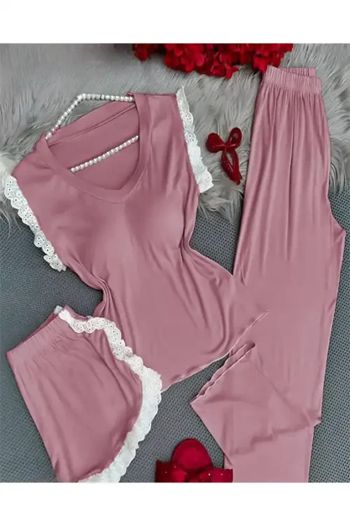 Lace Trim Short Sleeve Nightwear Set - Image 6
