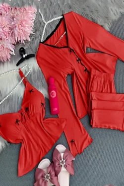 Stylish Red Sleeveless Shorts Set