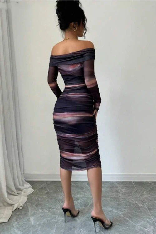 Elegant Off-Shoulder Long Sleeve Dress - Image 2