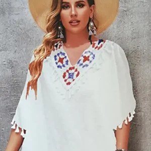 Floral Embroidered Short Sleeve Tunic