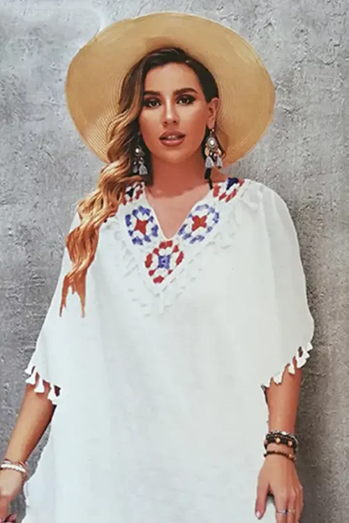 Floral Embroidered Short Sleeve Tunic