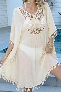 Elegant Crochet Tassel Poncho Cover-Up
