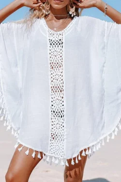 White Lace Boho Kaftan Beach Cover