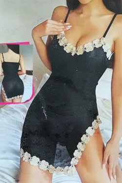 Elegant Floral Trim Nightwear Dress