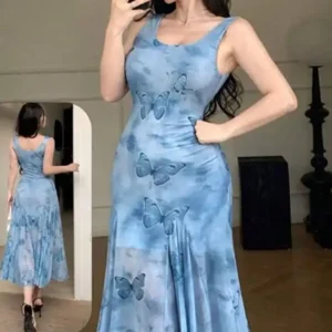 Elegant Butterfly Pattern Sleeveless Dress