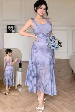 Elegant Butterfly Pattern Sleeveless Dress