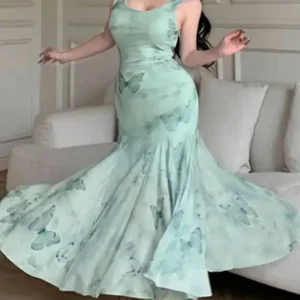 Elegant Butterfly Pattern Sleeveless Dress