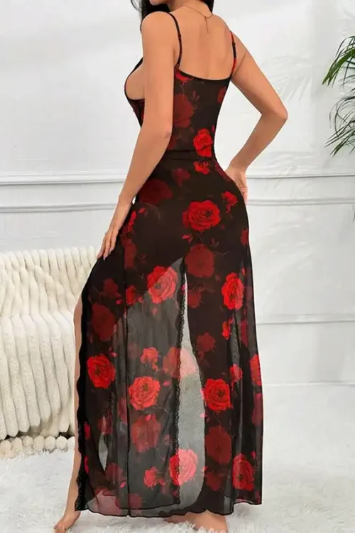Floral Lace Nightgown with Spaghetti Straps - Image 3