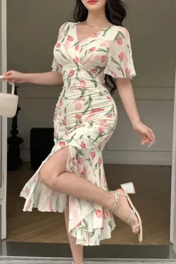 Floral Wrap Dress with Flutter Sleeves