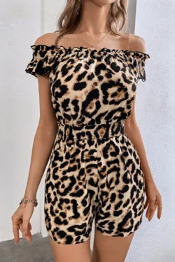 Leopard Print Off-Shoulder Romper