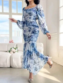 Elegant Floral Long Sleeve Dress
