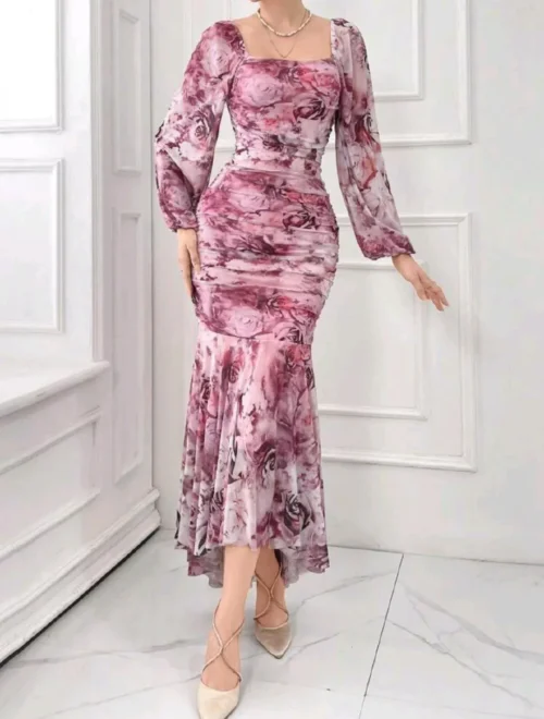Elegant Floral Long Sleeve Dress - Image 2