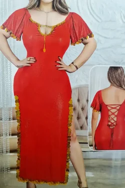 Elegant Lace-Up Red Dress