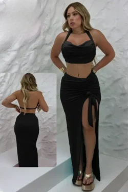 Elegant Black Halter Maxi Dress